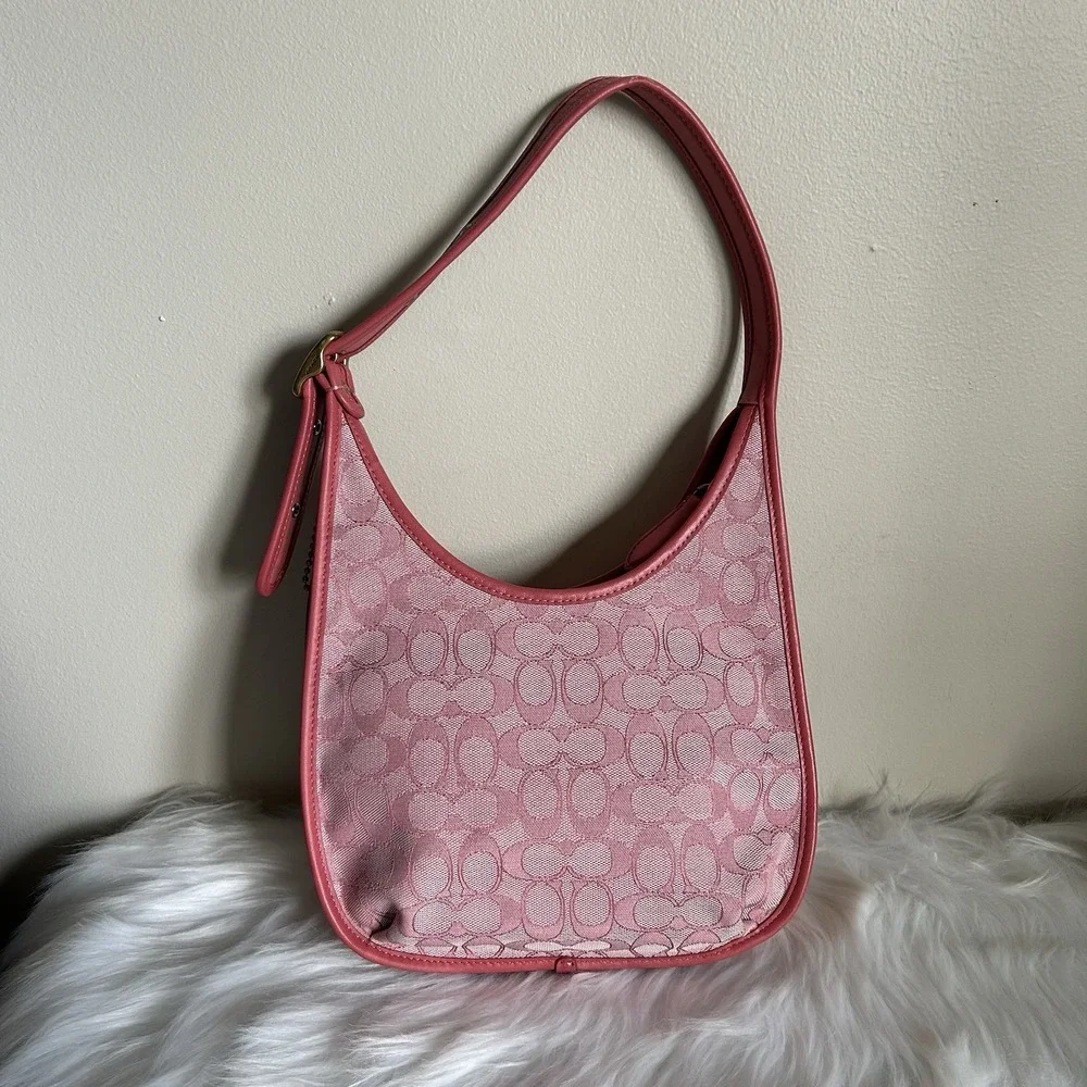 Coach Ergo Pink‎ Signature Jacquard Leather Shoulder Bag C2588 Good